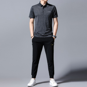 2021夏季新款时尚男士套头翻领短袖长裤休闲运动套装 B11187 P140图片