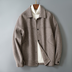 2023秋冬双面毛呢男士工装夹克条纹外套羊毛大衣Y86023 P320控558图片