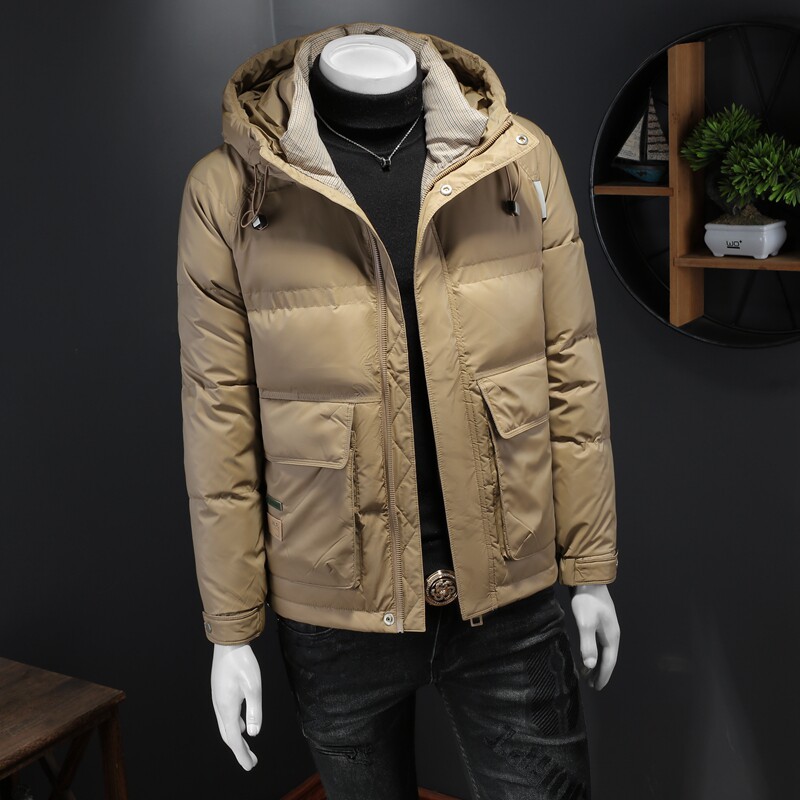 假模2023冬季新款80绒羽绒服翻领小格子印花连帽外套Y28362P265,男装羽绒服,电商D230