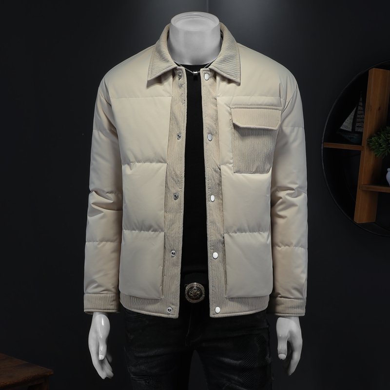 杏色冬季男士新款标90白鸭绒羽绒服时尚拼接轻薄外套Y8353P295，男装羽绒服，电商D230