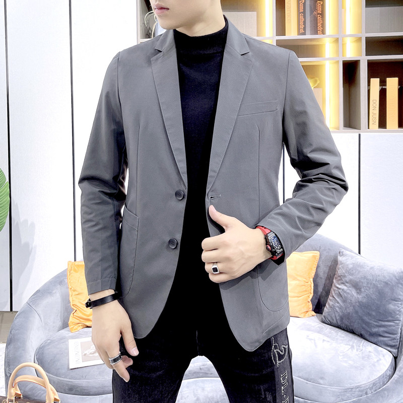 2021秋季新款男士休闲西装夹克衫蜂窝暗纹外套XZ02真模灰，男装夹克，电商D230