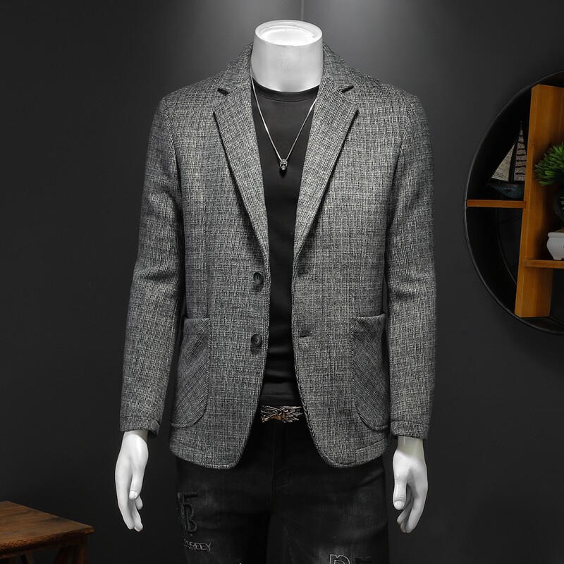 假模 2021秋冬男士西装领毛呢夹克单面羊毛西服外套 Y85606 P205图片
