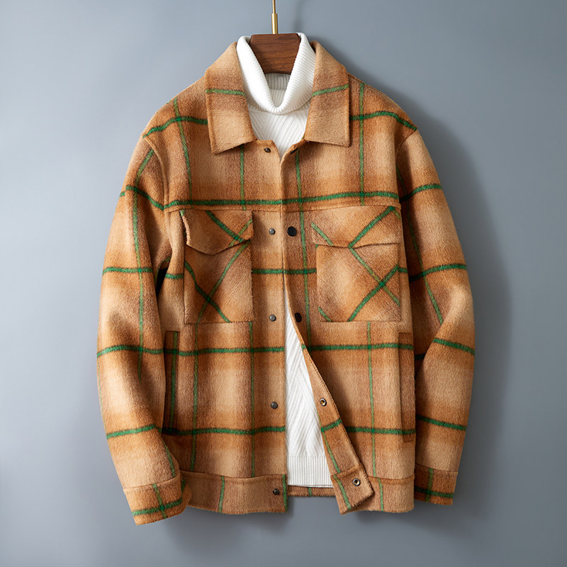 2024秋冬双面毛呢男士工装夹克格子外套羊毛大衣Y86015P315控558，男装毛呢大衣，电商D230