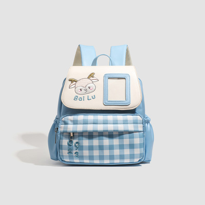 2025新款大容量追星应援女学生党休闲刺绣撞色格子双肩包卡片位痛