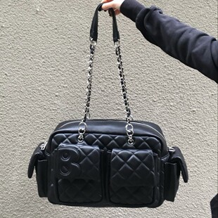 大容量简约通勤手提包2025秋冬新款菱格复古多口袋单肩机车包