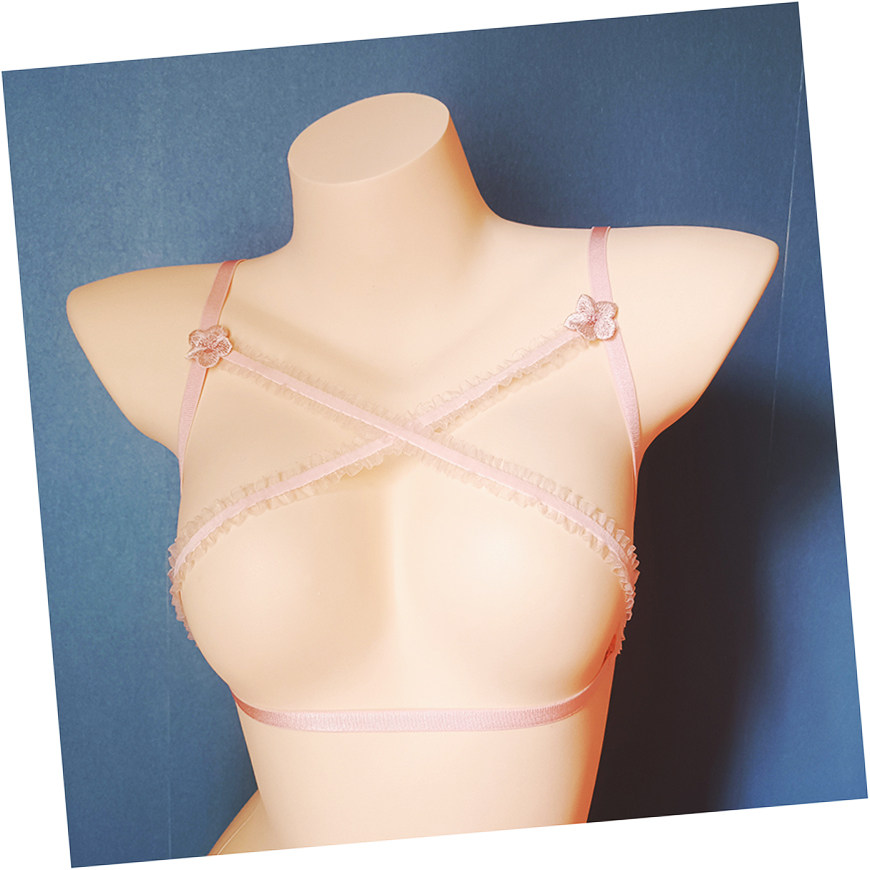 装饰美胸交叉挂脖 网红抹胸内搭纯欲上衣情趣镂空绳衣粉色