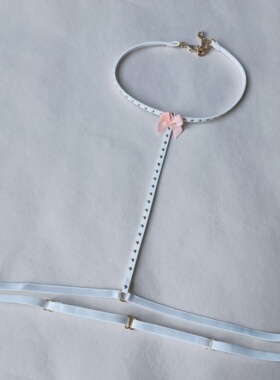 纯欲锁骨链 T字低胸项圈皮质蝴蝶结性感挂脖胸链深V装饰带