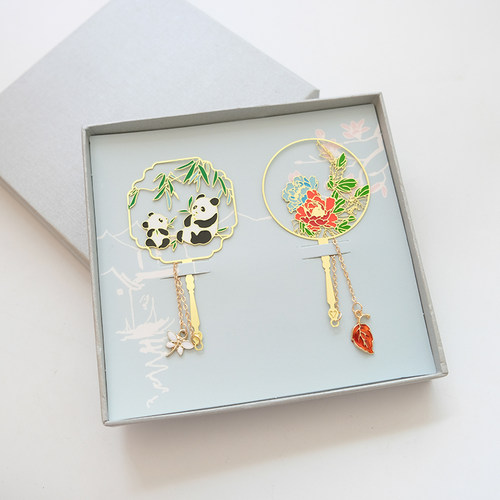 小清新团扇礼品金属书签于野