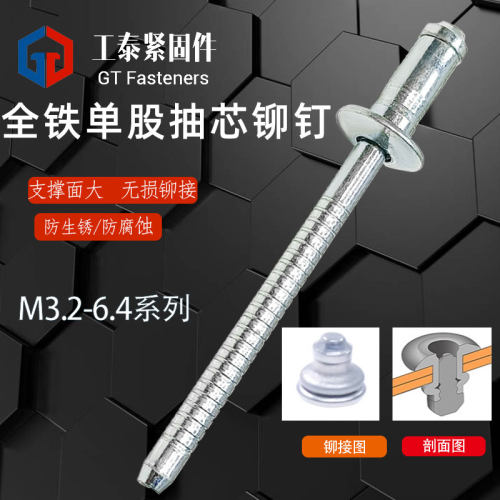 全铁圆头单鼓抽芯铆钉盘头拉钉