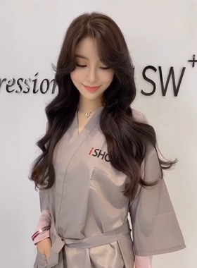 网红灰色美发客袍理发店顾客衣服美容院客服高档发廊剪发烫染和服