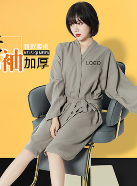 长袖加厚网红灰色美发客袍理发店顾客衣服美容院客服高档发廊剪发