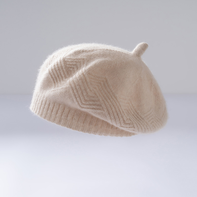 秋羊绒帽女羊绒针织贝雷帽画家帽