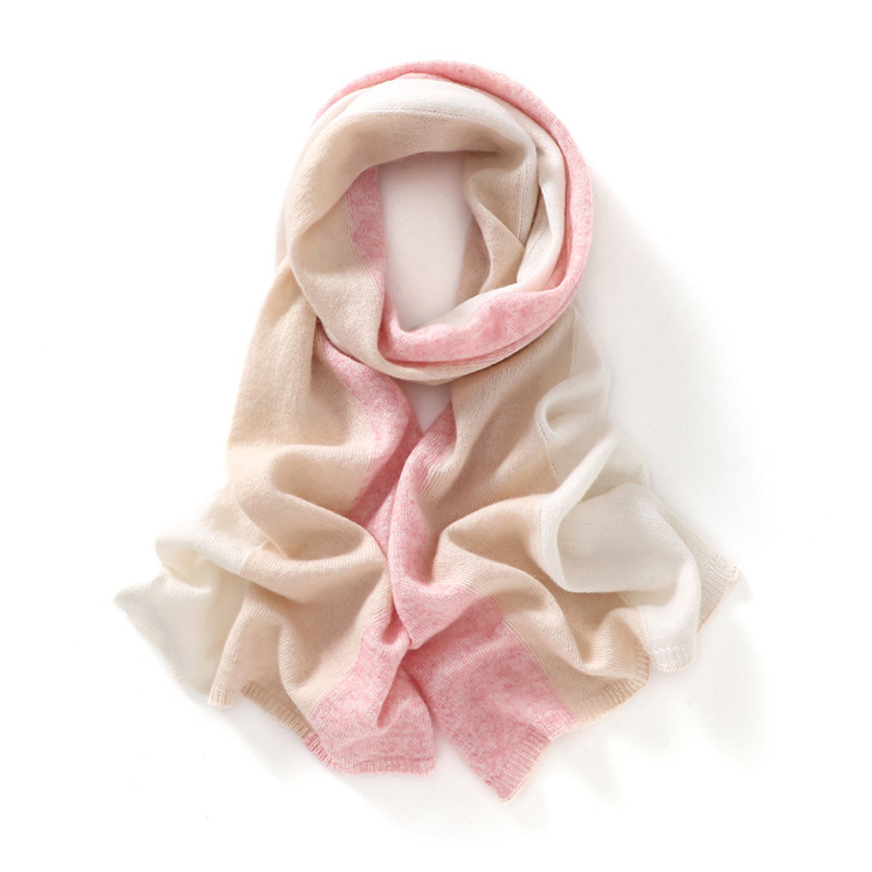 秋冬羊绒围巾女羊绒针织三色拼接保暖披肩围巾两用围脖护颈