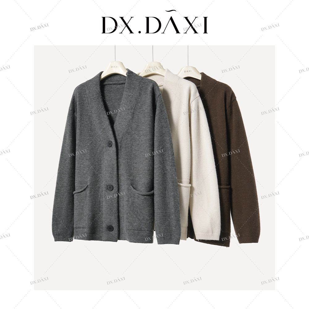 DX.DAXI【秋日午后】纯色加厚大版宽松慵懒风针织开衫外套女