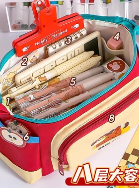 大容量8层多分区高颜值学生文具收纳袋可爱风多功文具袋手提笔袋