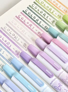 彩色按动荧光笔12色手帐笔重点标记笔读书记号笔莫兰迪色彩笔复古