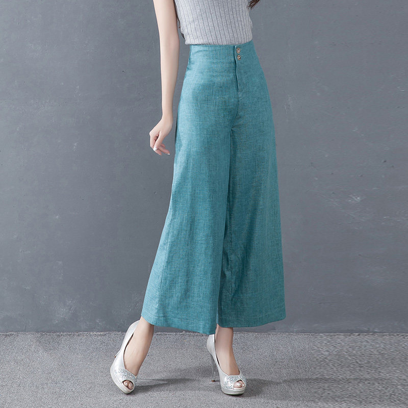 阔腿裤女亚麻休闲宽松棉麻九分阔腿裤女夏欧美简约棉麻直筒裤