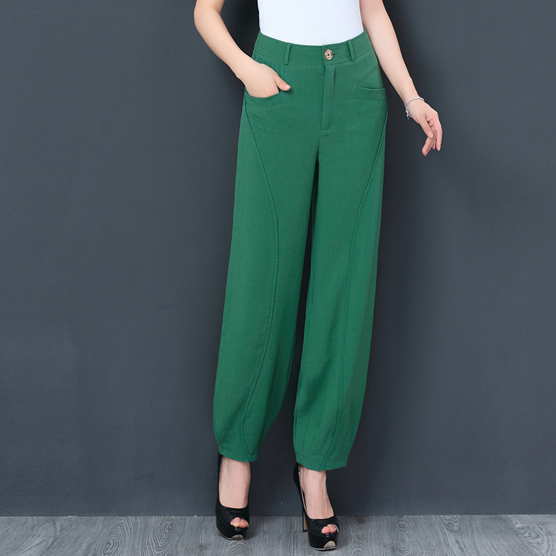 伊·蚨春夏新款雪纺宽松灯笼裤麻纱高腰中老年大码休闲裤薄款女裤