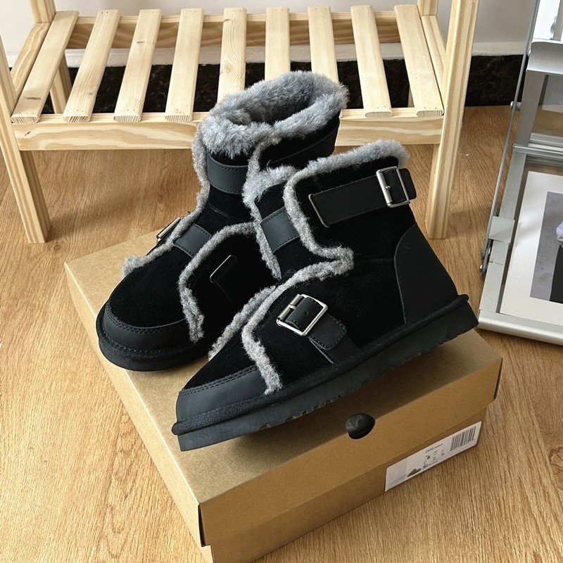 河南桑坡羊皮毛一体机车雪地靴女