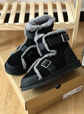 河南桑坡羊皮毛一体机车雪地靴女