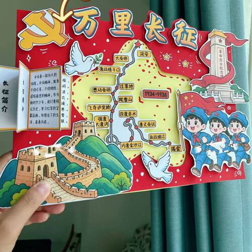 长征立体手抄报剪贴画万里长征路线图长征故事传承精神小报绘画