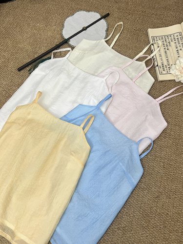 五色天丝暗纹提花闪光汉服花瓣吊带女款夏季透气日常穿搭