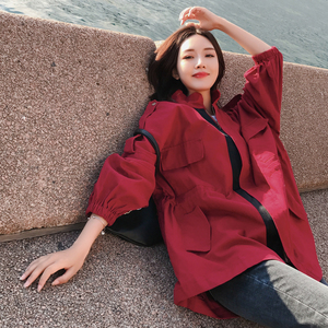 现货  2021春秋酒红色短外套风衣女  8521A-6730-P105 控158图片