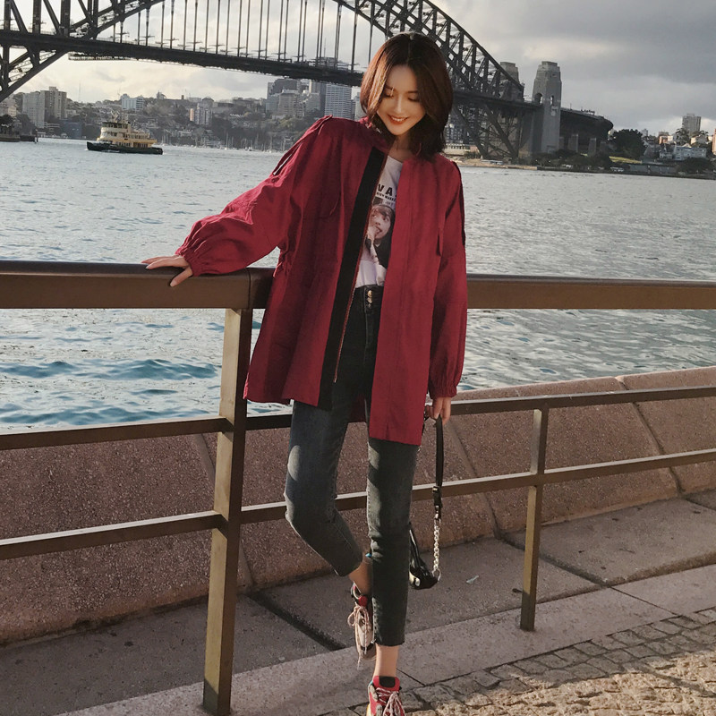 现货2021春秋酒红色短外套风衣女8521A-6730-P105控158,女装短外套,浙宝256