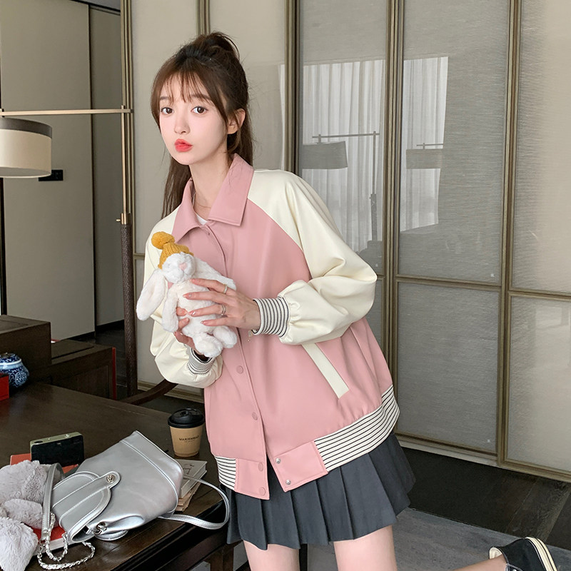 【档口现货】2023秋粉色皮衣短外套棒球服C160-P130-控188,女装短外套,浙宝256