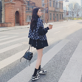 复古拼接格子牛仔外套女春季新款设计感炸街宽松休闲棒球服上衣潮，女装短外套，浙宝256