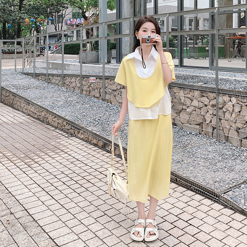 现货2023夏新款假两件套衬衫裙套装X383-P135-控188,女装套装/套裙,浙宝256