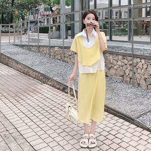 现货 2023夏新款 假两件套衬衫裙套装 X383-P135-控188图片