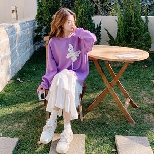 小个子假两件拼接卫衣连衣裙女2025秋季新款超好看韩版宽松蛋糕裙图片