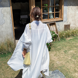 蓝色时尚衬衫防晒衣女外套女薄款中长款仙女森系超仙洋气防晒服图片