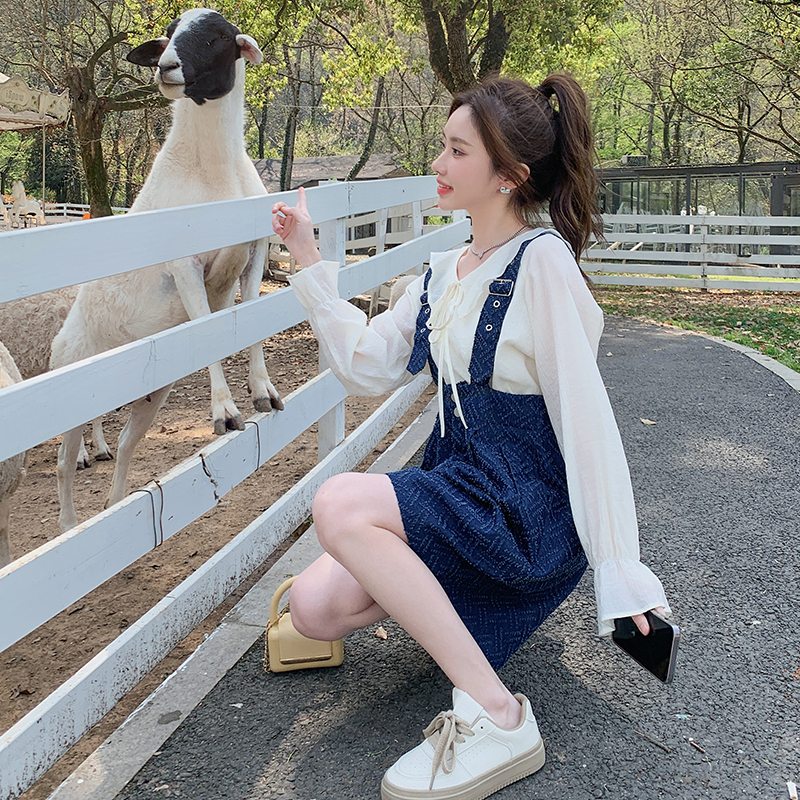 现货2023夏韩版宽松减龄牛仔背带裤短裤X361-P85-控148，女装牛仔裤，浙宝256