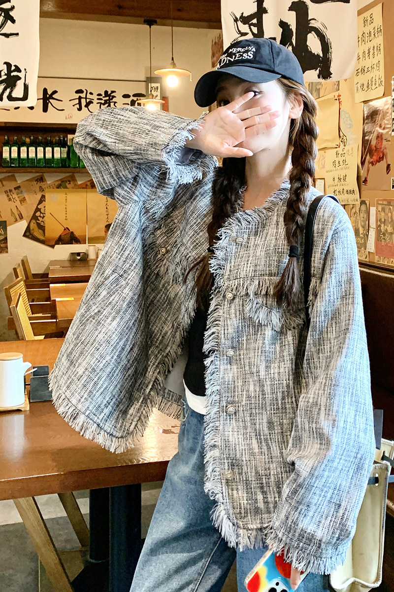 小香风短外套女春秋2025新款轻奢浅卡其流苏韩系氛围感气质短上衣,女装短外套,浙宝256