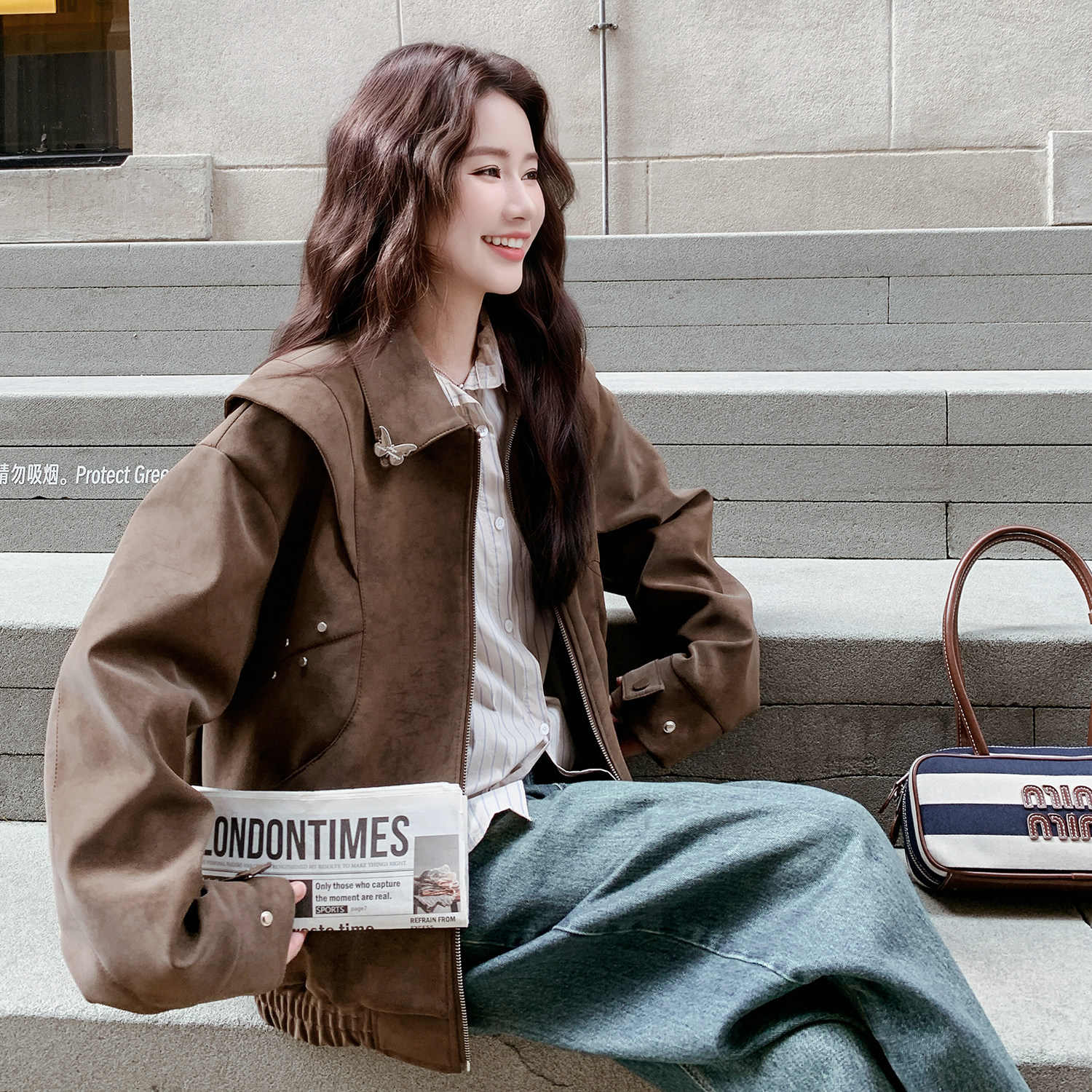 档口已现货2026春麂皮外套皮衣上衣Q633-P160-控258，女装皮衣，浙宝256