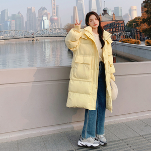 档口已现货 2023冬新款 黄色长款连帽棉服 D722-P190-控278图片