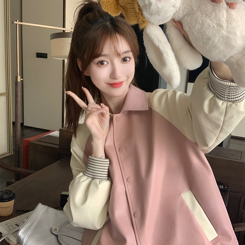【档口现货】新增粉色 2023秋皮衣短外套棒球服 C160-P130-控188图片