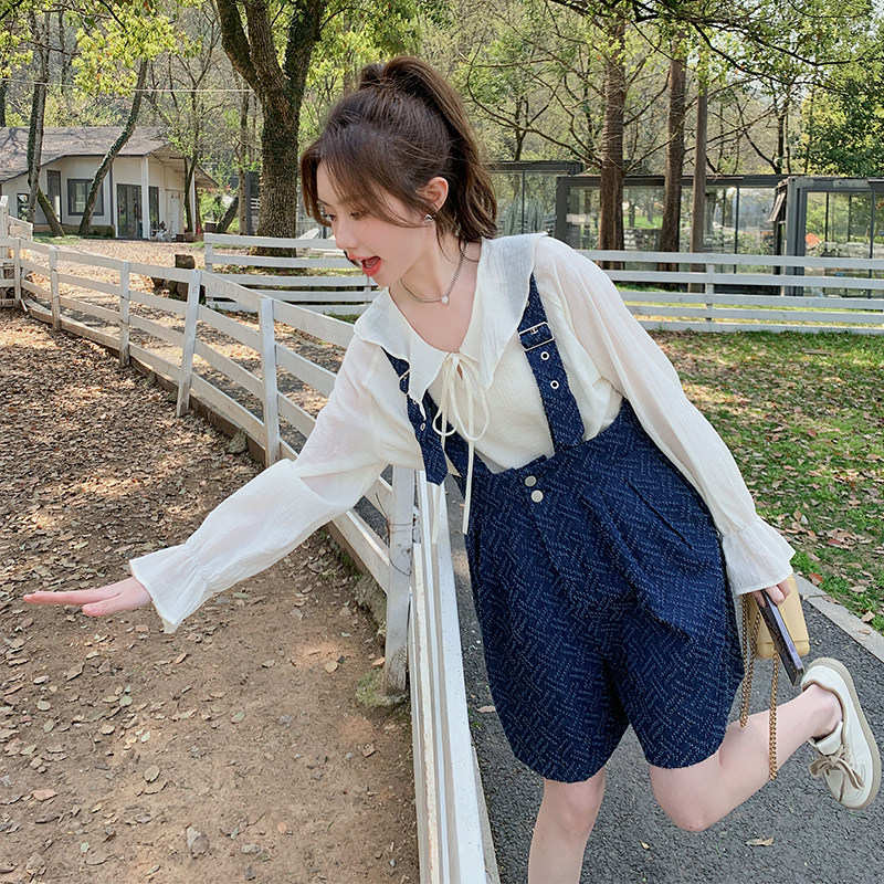 现货2023夏韩版宽松减龄牛仔背带裤短裤X361-P85-控148,女装牛仔裤,浙宝256