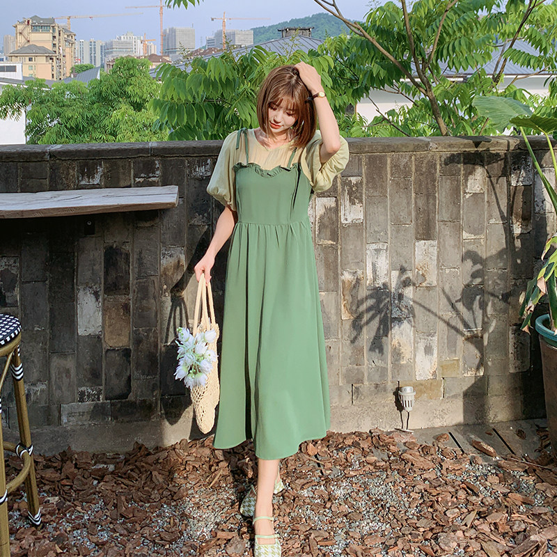 现货2023夏绿色连衣裙X357-P105-控158,女装连衣裙,浙宝256