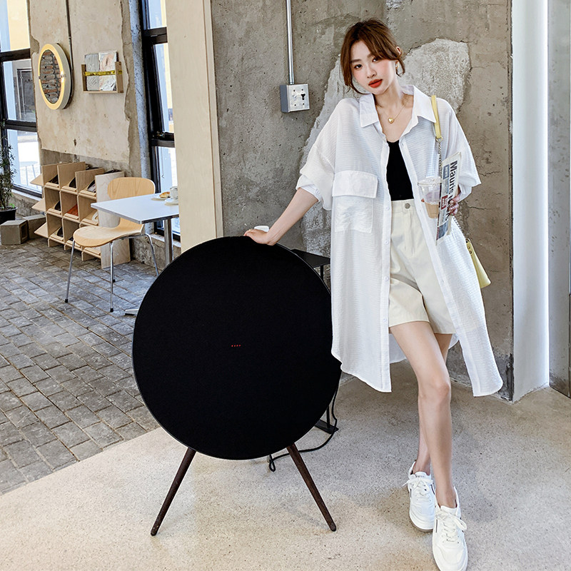 蓝色时尚衬衫防晒衣女外套女薄款中长款仙女森系超仙洋气防晒服,女装防晒衣,浙宝256