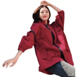 红色工装风衣外套女2024秋季新款今年流行宽松休闲抽绳小个子上衣，女装短外套，浙宝256
