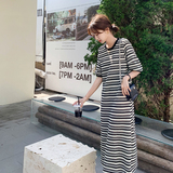 经典黑白条纹长袖连衣裙女2024秋新款高级感遮肚显瘦T恤卫衣长裙，女装连衣裙，浙宝256