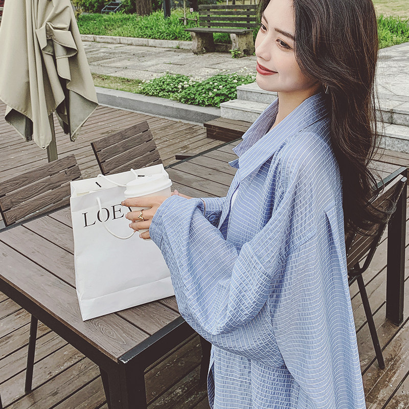现货2021夏季新款条纹衬衫外套防晒衣女X306-P90-控138有,女装短外套,浙宝256