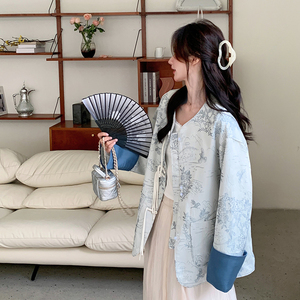 新中式水墨画外套女2025春季新款国风设计感气质小个子盘扣短外套图片