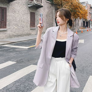 炸街紫色皮衣小西装外套女春秋韩版气质高级设计感气质御姐风西服,女装皮衣,浙宝256