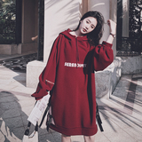 现货2023秋连帽长款卫衣裙酒红C127-P120-控178，女装卫衣/绒衫，浙宝256