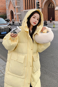 档口已现货 2023冬新款 黄色长款连帽棉服 D722-P190-控278图片