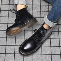 Martens, черные осенние ретро туфли в английском стиле на скрытом каблуке, ботинки, из натуральной кожи, в британском стиле